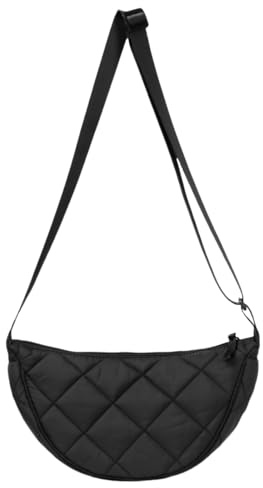 HSTWODE Halbmond Crossbody Bag,Damen Umhängetasche,Nylon Gesteppte Tasche,Damen moon bag Schultertasche mit Verstellbarem Schultergurt für Arbeit, Reisen, Alltag