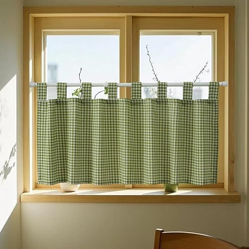 Daliena Scheibengardinen Karo Blickdichte Kurzgardine BxH 180x45cm Grün | Kurzstore mit Schlaufen, Bistrogardine Karomuster, Küchengardinen Modern, Privatsphäre Gardine für Wohnzimmer 1 Stück