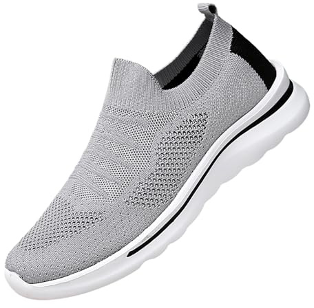 Säkerhetsskor dam - vandringsskor dam ihåliga övre nätskor breda fötter sneakers plattform sko utomhus sneakers utan snörning skor fitness sko, Färg: grå, 44 EU
