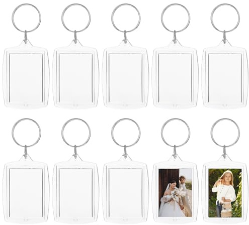LIQWEI Lot de 10 porte-clés photo en acrylique - 55 x 40 mm - Double face - Vierges - Transparent - Cadre photo - Insert - Porte-clés pour les amis de la famille