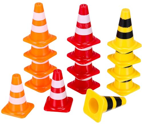VOSAREA 15 Pcs Mini Traffic Cones for Road Sign Educational Traffic Safety Accessories with Red Yellow Orange Cones for Creative Play and Learning