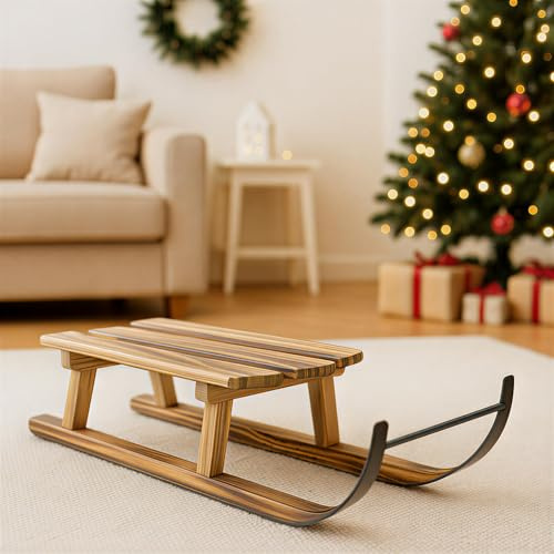 Dekoleidenschaft Dekoschlitten Natur aus Holz geflammt & Metall, 45 cm lang, Winterdeko, Deko Schlitten, Weihnachtsdeko, Tischdeko