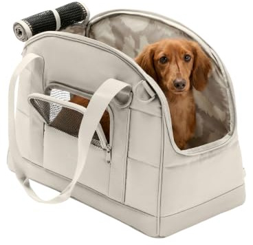 Larkson Transportín para Perros Pequeños de hasta 12 kg Beige - Tjark - Bolsa de Transporte para Perros y Gatos en Avión - Cumple con los Estándares de la Mayoría de Las Aerolíneas