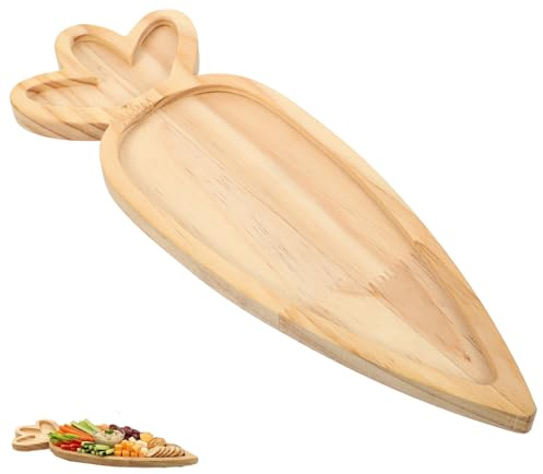 jojofuny Wooden Easter Carrot Tray: 36cm Carrot Shape Charcuterie Board - Rustic Spring Serving Platter for Cheese & Snacks - Farmhouse Wood Table Decoration for Easter Sunday