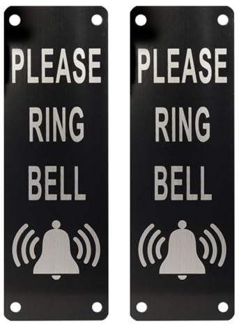 Please Ring The Bell Door Sign, 2 PCS Metal Self-Adhesive Doorbell Sign with Pre-Drilled Holes, Door Signs,15 x 5 cm Waterproof Door Sign for Home, Office, Gate, and Outdoor Use