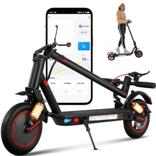 Patinete Eléctrico Adultos 350W, Velocidad Máx 25 km/h, Autonomía 25-30 km, Ruedas Antipinchazos de 10, Doble Suspensión, Freno Electrónico + Freno de Disco, Plegable, Carga Máx 120 kg, IPX5