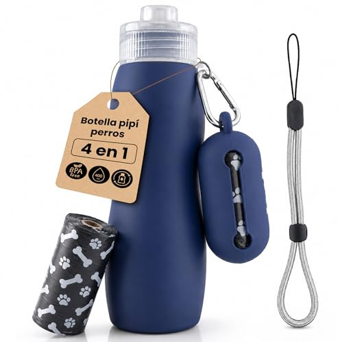 Botella Pipí Perros 400ml Pack 4 en 1 | Evita Multas en la Calle | Sin BPA | Incluye Dispensador de Bolsas, Bolsas de Caca | Todo el Paseo en Una Sola Mano