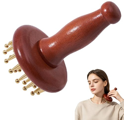OHYER Körper Massagebürste aus Holz mit 29 Metall Zähnen Rotes Gua Sha Werkzeug für Ganzkörper Massage Meridian Stimulation Muskelentspannung und Cellulite Behandlung (rot)