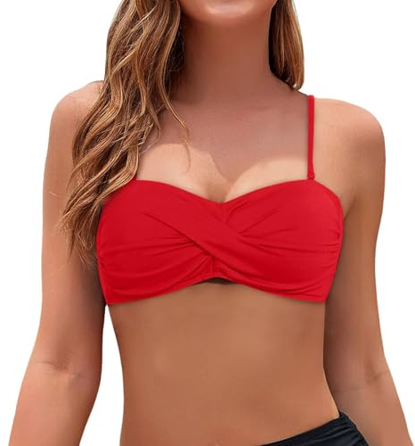 Haut de Maillot de Bain Femme Bandeau Push-Up Sexy Bikini Bandeau Bretelles Amovibles et sans Bretelles Col en V Croisée Hauts de Bikinis pour Femme Haut de Bikini avec Rembourrage Amovible