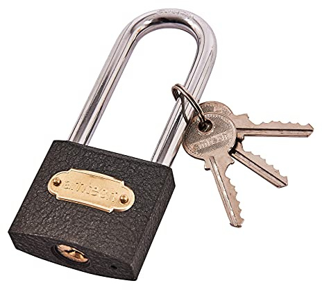 Amtech 50mm Long Shackle Iron Padlock, 8mm Hardened Steel Shackle with 3 Keys, for Securing Sheds, Cabinets and Storage Units.