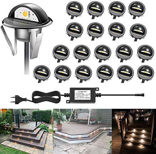 CHNXU Treppenbeleuchtung 20er Set LED Bodeneinbaustrahler Warmes Weiß IP65 Wasserdicht Außen Terrassen Einbaustrahler Ø35mm Bodenlampe für Garten Holzbrücke Pool Holzdeck, Schwarz