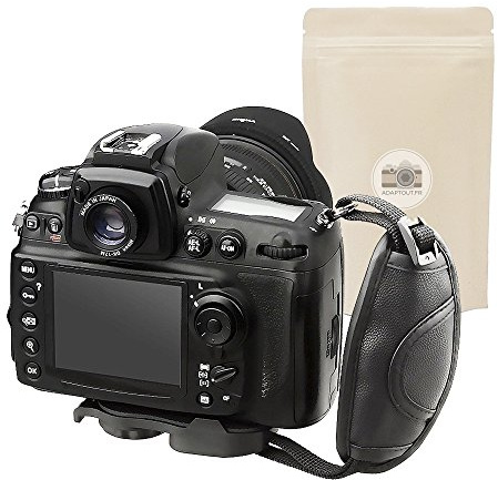 Poignée de stabilisation Ergonomique Noire en Similicuir pour Appareil Photo dragonne de Poignet rembourrée Compatible Toutes Marques - ADAPTOUT Marque FRANÇAISE