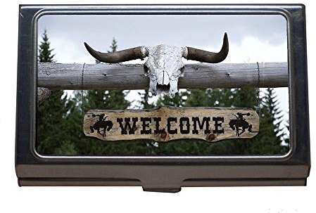 Visitenkartenhalter, Western Horns Ranch Wilder Westen Skull Bull Tier, Edelstahl Kartenhalter