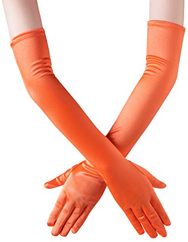 Xuhan 15/ 21 Long Flapper Evening Opera Satin Gloves for Women Elbow Length 1920s - orange - Large