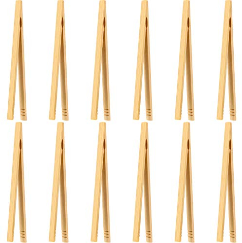 Mudder 12 Pièces Pinces en Bambou Pinces à Pain de Bois Pinces de Cuisine en Bambou pour Cuisson, Pain, Thé aux Fruits et Cornichons, 7 Pouces