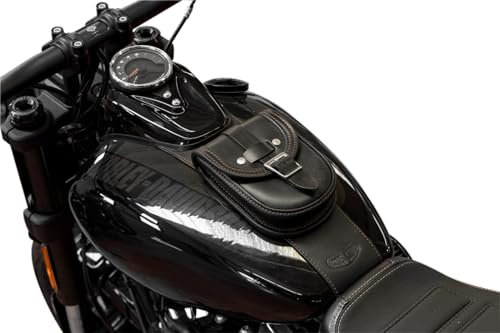 Endscuoio Tankrucksack aus Leder kompatibel mit Harley-Davidson Softail Fat Bob 2018-2024, hergestellt in Italien (Kakao Nähte)