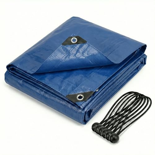 CoverUp! Lona Impermeable Azul 3x4 m 200 g/m² con 12 Gomas de sujeción y Ojales Aluminio – Resistente UV y desgarros – Cobertura Exterior Premium
