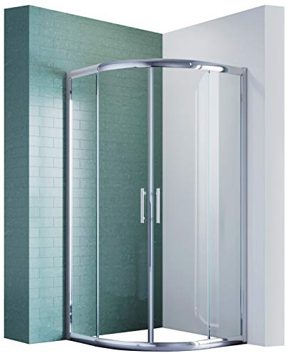 SONNI Cabine de douche ronde, 80 x 80 cm, quart de cercle, porte coulissante (avec receveur de douche) - Cabine de douche ronde - Roulettes en forme de U - Entrée d'angle