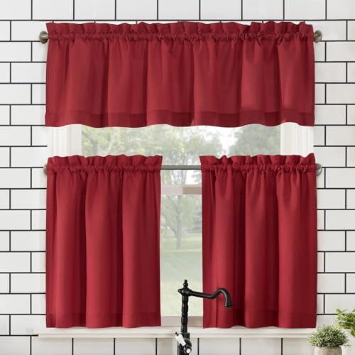 Nr. 918 Martine Küchengardine, halbdurchsichtig, mit Stangentaschen, 137,2 x 114,3 cm, Rot