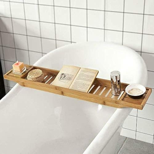 MantraRaj Luxury Natural Bamboo Bath Tub Rack Storage Organizer Shelf Bridge Bathtub Tray Bath Caddy for a Home Spa Experience Fits Most Bath Sizes