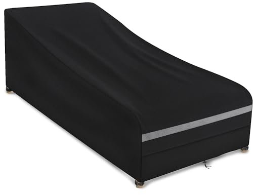 Dokon Garden Sunbed Covers Waterproof Outdoor Sun Lounger Cover with Air Vent, Heavy Duty 420D Oxford Fabric Windproof Anti-UV Patio Sunbed Lounger Cover, 200x75x40/70cm - Black