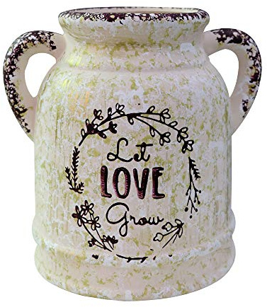Soyizom Rustikale Keramik Große Vase Vintage Bauernhaus Chic Milchkrug Kann Land Vase Französisch Dekorative Bouquet Blumenhalter Mit Griff Für Arrangements Pflanzer Für Zuhause Küche Hochzeitsdekor