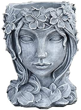 POHOVE Goddess Head Flower Pot Statue Head Cement Planter Flower Pot Resin Succulent Vase Face Goddess Head Design Succulents Plant Pot with Drainage Hole Home Office