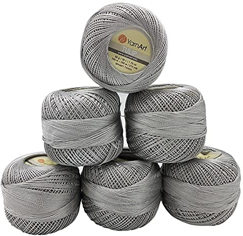 YarnArt Tulip 6 x 50 gr. Paket, Seide Mikrofaser Satin Garn Brillante Glänzend (Grau 475)