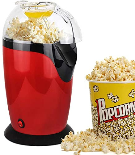 ksamwjf popcorn maker Hot Air Popcorn Machine, Small 1200 W Electric Oil Free Popcorn Maker with 60g Measuring Cup and Top Lid for Home, Carnival and Parties, Red