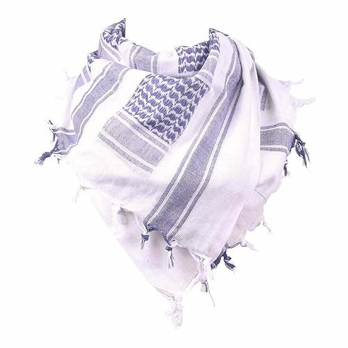 Tuch Großer Shemagh-Schal, arabischer Militär, taktischer Wüstenschal, Pali-Tuch 110 x 110 cm, 100% Baumwolle, für Männer und Frauen (blau/weiß)