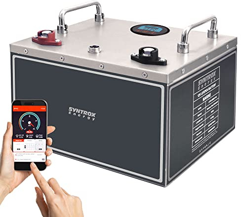 Syntrox Energy Lithium LiFePO4 Batterie Akku frostsicher Premium 12,8V BMS mit Bluetooth und Display, integrierte Heizung 40Ah bis 400Ah (100Ah)