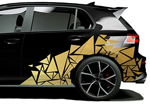 Finest Folia XXL Bilklistermärken trianglar, set om 2, 60 x 200 cm, geometrisk design, bilsida, motorcykel, buss, klistermärke, biltillbehör, kamouflage, tuning-dekoration, KX075 (guld)