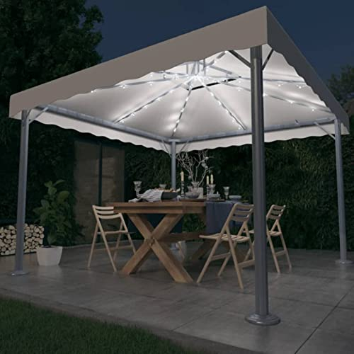 Pavillon mit LED-Lichterkette, XIAOGUANG Grillpavillon Winterfest, überdachung Terrasse, Terrassenpavillon, 300x300 cm Cremeweiß Aluminium
