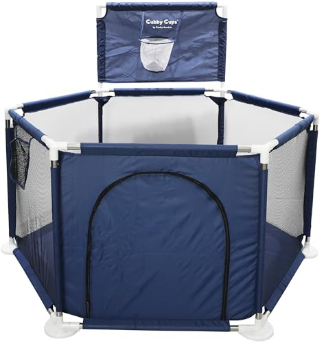 GUBBY GUPS® Parque infantil bebés, piscina de bolas bebés, corralito bebé, parque bebé, parque de bolas infantil, con aro de baloncesto, 120x120x66cm y como ayuda para caminar
