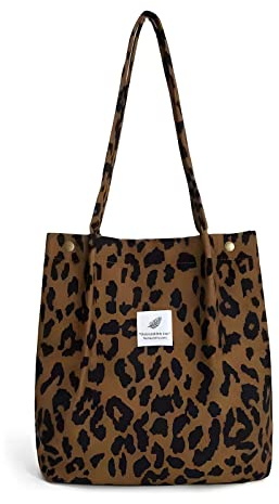 YSTrillion Cord Umhängetasche Damen,Grosse Kapazität Cord Schultertasche Mode Damen Umhängetaschen Große Kapazität Einkaufstasche für Alltag,Büro(Leopard)