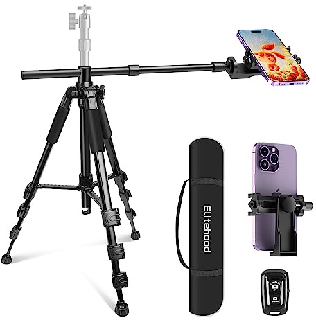 Elitehood Trípode superior ultra estable para iPhone, soporte de trípode de aluminio resistente para iPhone, ajustable en 360° y brazo largo horizontal de 25 pulgadas, soporte alto para teléfono para