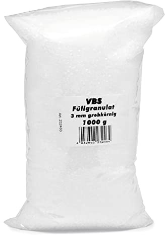 VBS Füllgranulat 3.0 mm Durchmesser ideal für Kissenfüllung Bastelbedarf Puppenfüllung Sitzsäcke Polsterung Dekoration leicht formbar und vielseitig einsetzbar 1.000 g
