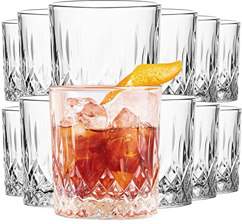 Konzept 11 Trinkgläser Set 280 ml Transparent, 12-teiliges Wasserglas Set, Perfekt als Saftgläser, Gin Gläser, Cocktailgläser, Geriffelte universale Mehrzweckgläser