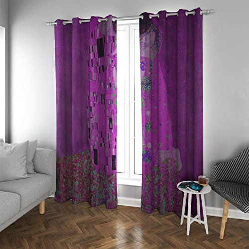RUIHOME Decor Öse Verdunkelungsvorhänge Wärmeisolierte Vorhänge Kiss Bride Bedruckte Vorhänge für Wohnzimmer Schlafzimmer Home Office Lila EIN Paar 229x183cm