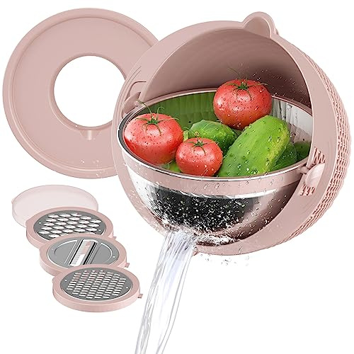 Sieb-Set mit Deckel, Rührschüssel und 3 Reibeaufsätzen, Rosa