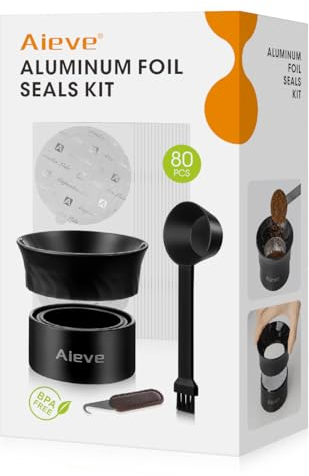 Aieve 80Pcs Aluminium Foil Lids with Holder, Scoop, Removel Tool for Nespresso Vertuo Pods, Coffee Pod Foil Lids Compatible with Nespresso Vertuo Capsules
