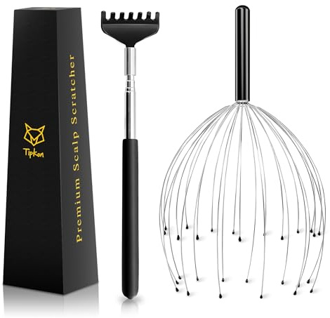 TIPKON Head Massager 28 Fingers Scalp Massager Head Scratcher, Back Massage Back Scratcher, Stocking Stuffers for Scalp and Body Massage (Black)