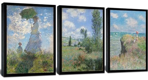 Frau mit Sonnenschirm von Claude Monet Leinwand-Wandkunst, Ölgemälde, Impressionismus, klassische Kunstwerke mit schwarzem Rahmen, für Heimdekoration, 40,6 x 61 cm