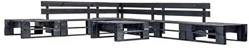 BaraSh 6-TLG. Garten-Paletten-Sofagarnitur Schwarz Holz Couch Klein Sofa Mit Schlaffunktion Und Bettkasten