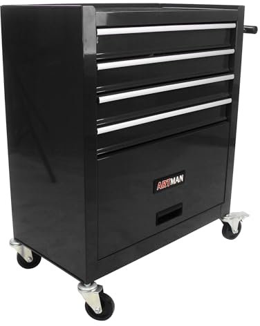 Uneeruiqy Rollkoffer Werkzeugkiste mit 4 Schubladen Werkzeugkiste mit Rollen Multifunktionaler Werkzeugwagen Mechaniker Werkzeugaufbewahrung Schrank für Garage, Lager, Werkstatt, Reparaturwerkstatt