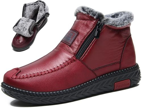 MAOAEAD Botas de Nieve de Forro Polar Gruesas y Cálidas para Mujer, Impermeables y Antideslizantes de Algodón y Cuero, Botas de Invierno de Ancho Amplio para Mujer