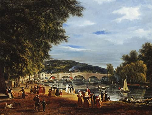 AgaaTi Abstrakte Bilder Modernes Bild Ein blick auf die richmond bridge mit booten auf dem fluss und promenierenden Figuren für Schlafzimmer Home Decor 60x90cm