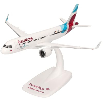 herpa Snap-Fit Eurowings Airbus A320neo – D-AENA, miniatyr i skala 1:200, samlarobjekt, modell med stativ, plast, vit