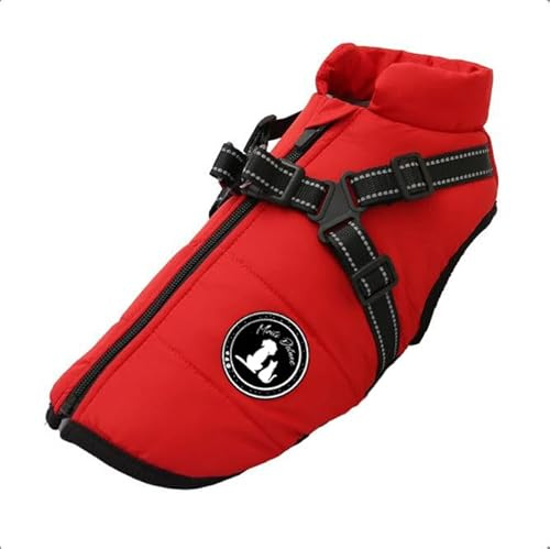 Hundejacke Winterweste Jacken Hundemantel Hundepullover Haustier Skifahren Kostüm Ärmellose Baumwolle Gepolsterte Weste Mit Brustgurt Gurt (Rot, M)