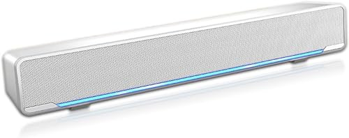 Barra audio per computer cablata USB Subwoofer stereo Potente lettore musicale Cassa audio surround per bassi Ingresso audio da 3,5 mm per PC portatile, barre audio surround per (Bianco)